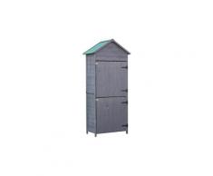 Armoire abri de jardin remise pour outils 3 étagères 2 porte loquets toit pente bitumé 89l x 50l x 190h cm pin massif traité gris