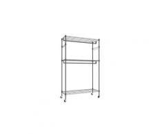 Porte manteau portable 3-tier fils épais étagère porte-vêtement + crochets latéraux + roues noir