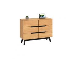 Commode tibor style scandinave design vintage nordique avec 6 tiroirs, en pin massif finition bois naturel teinté
