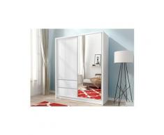 Armoire sisko - 1 porte coulissante & 2 tiroirs - avec miroir - l154cm - blanc