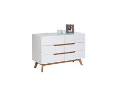 Commode tibor style scandinave design vintage nordique avec 6 tiroirs, en pin massif lasuré blanc