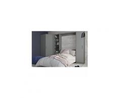 Composition armoire lit escamotable smart-v2 gris mat couchage 160 x 200 cm 2 colonnes rangements + angle