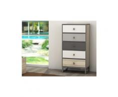 Chiffonnier isilde - 5 tiroirs - mdf blanc, gris, chêne