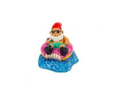 Nain de jardin sur sa bouée en forme de donut gnome drole marrant