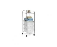 Caisson sur roulettes gina chariot avec 3 tiroirs en plastique blanc transparent et 2 étagères, rangement salle de bain métal chromé