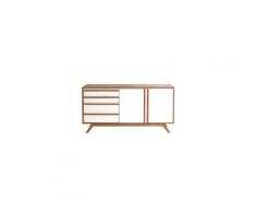 Buffet bois naturel et blanc 2 portes 4 tiroirs helia