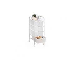 Caisson sur roulettes gina chariot avec 4 tiroirs en plastique blanc transparent et 1 étagère, rangement salle de bain métal blanc