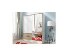 Armoire sisko - 1 porte coulissante & 2 tiroirs - avec miroir - l154cm - blanc & chêne