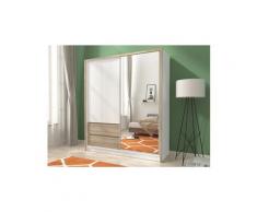 Armoire sisko - 1 porte coulissante & 2 tiroirs - avec miroir - l184cm - blanc & chêne