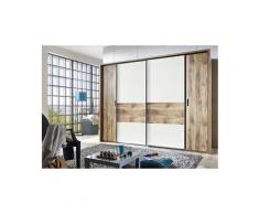 Armoire de 2 portes tournantes et 2 portes glissantes avec miroirs et corniche, chêne poutre/ blanc -pegane-