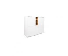 Buffet haut delf style scandinave 4 portes 3 niches blanc et chêne