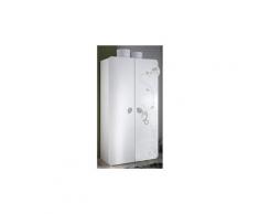 Armoire enfant 2 portes, Coloris blanc velours motif jungle, 106 x 185 x 57 cm