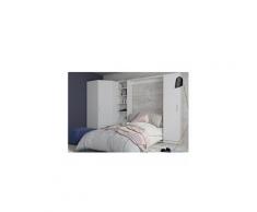 Composition armoire lit escamotable smart-v2 blanc mat couchage 140 x 200 cm 2 colonnes rangements + angle