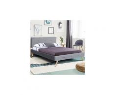 Lit double scandinave oslo 140x190 cm tissu gris clair