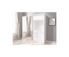 Armoire elias - 1 porte coulissante & 3 tiroirs - avec miroir - l204cm - blanc