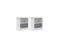 2 pcs tables de chevet gris 38x28x45 cm bois de paulownia