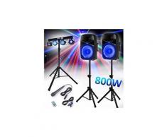 Set enceintes 12" 800w + pieds - bt/usb + micro + tél. Vonyx vps122a + portique euphoria