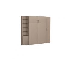 Composition armoire lit escamotable lutecia taupe mat couchage 140 x 190cm
