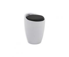 Tabouret daniel pouf rond coffre de rangement panier à linge siège avec assise rembourrée noir, structure en plastique blanc