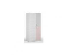 Armoire enfant en bois coloris blanc rayé et rose - dim : l 90 x p 52 x h 200 cm -pegane-