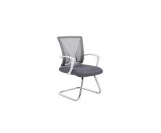 Fauteuil chaise de bureau sans roulette gris tissu et métal chromé bur10104