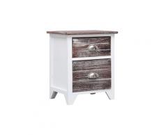 Table de chevet marron et blanc 38x28x45 cm bois de paulownia