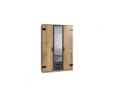 Armoire lisburn style industriel 135 cm 3 portes 2 tiroirs chêne poutre graphite