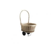 Chariot en osier brut et blanc sur roulettes