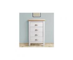 Chiffonnier - semainier county chiffonnier pin massif 4 tiroirs - décor chene et blanc - l 46 x p 35 x h 80 cm