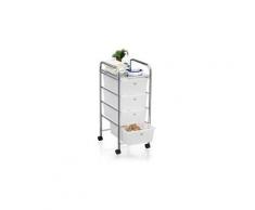 Caisson sur roulettes sano chariot avec 4 tiroirs en plastique blanc transparent et 1 étagère, rangement salle de bain métal chromé