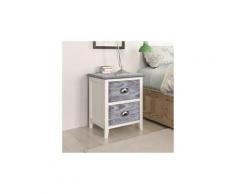 Table de chevet gris et blanc 38x28x45 cm bois de paulownia