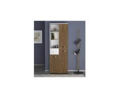 Homemania meuble de rangement multi-usages afra - avec porte, étagères, tiroir - pour séjour, cuisine, entrée - blanc, noyer en bois, 60 x 35 x 173 cm
