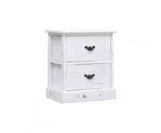 Table de chevet blanc 38x28x45 cm bois de paulownia
