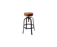 Tabouret de bar 39x39x68 cm en cuir marron et métal