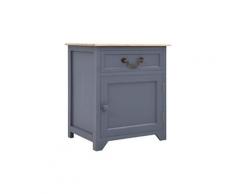 Table de chevet gris et marron 40x30x50 cm bois de paulownia