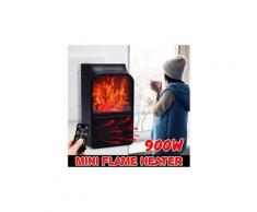 900 w mini ventilateur de chauffage à flamme électrique télécommande cheminée minuterie espace pour la maison / bureau / voyage noir