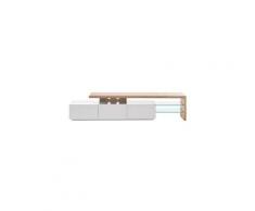 Meuble tv design laqué blanc plateau chêne 204 cm media