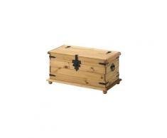 Coffre de rangement tequila malle rectangulaire en bois style mexicain avec abattant, en pin massif finition teintée et cirée