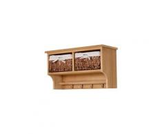 Porte-manteau mural - meuble de rangement mural étagère 4 patères + 2 paniers bois de paulownia osier tissu marron