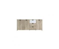 Buffet - bahut - enfilade austin buffet - 3 portes 3 tiroirs - décor chene et blanc - l 180 x p 40 x h 75 cm