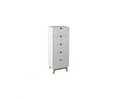 Chiffonnier 5 tiroirs blanc/bois - bucky - l 43 x l 35 x h 107 - neuf