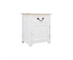 Table de chevet blanc et marron 40x30x50 cm bois de paulownia