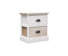 Table de chevet blanc et naturel 38x28x45 cm bois de paulownia