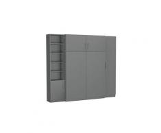 Composition armoire lit escamotable lutecia gris graphite mat couchage 140 x 190 cm