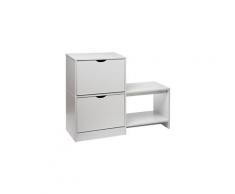 Range chaussures 2 tiroirs avec banc blanc