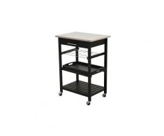 Chariot de service desserte de cuisine à roulettes multi-rangements 60l x 40l x 85h cm plateau acier inox. Mdf pin noir