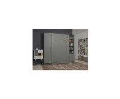 Composition armoire lit escamotable smart-v2 gris mat couchage 160 x 200 cm colonne armoire et bibliothèque