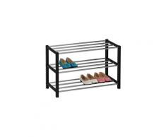 Etagère à chaussures dublin rangement porte-chaussures avec 3 niveaux pour 12 paires en métal chromé et laqué noir
