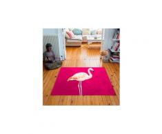 Tapis carré velours antidérapant imprimé animaux pink flamingo - 135 x 135 cm