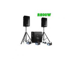 PACK SONO DJ 2200W CUBE 1512 avec CAISSON + ENCENTES + PIEDS + CABLES + 3 Strobes